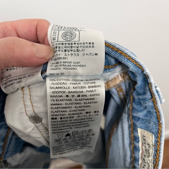 LEVIS 501 Original Logo Stripe Button Fly Denim Blue Jean Cut Off Shorts Size 26 - Picture 9 of 13